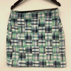 Talbots Madras Plaid Patchwork Mini Skirt Size 12 Green Blue